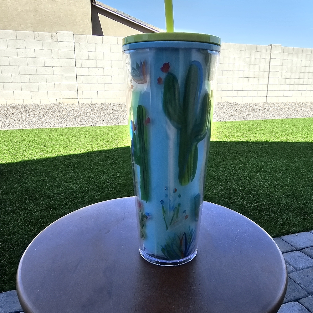 Cactus Print Tumbler with Straw